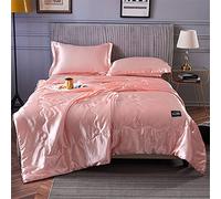 Surwin Luxury Quilted Bedspread, Silky Washed Silk Fabric Coverlets Quilt, Plain Single Double King Size Lightweight Easy Care Throws Blanket Patchwork Bed Sheet (Light Pink,180x200cm)