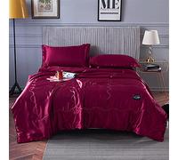 Surwin Luxury Quilted Bedspread, Silky Washed Silk Fabric Coverlets Quilt, Plain Single Double King Size Lightweight Easy Care Throws Blanket Patchwork Bed Sheet (Burgundy Red,110x150cm)