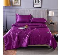 Surwin Luxury Quilted Bedspread, Silky Washed Silk Fabric Coverlets Quilt, Plain Single Double King Size Lightweight Easy Care Throws Blanket Patchwork Bed Sheet (Purple,180x200cm)
