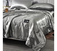 Surwin Luxury Quilted Bedspread, Silky Washed Silk Fabric Coverlets Quilt, Plain Single Double King Size Lightweight Easy Care Throws Blanket Patchwork Bed Sheet (Gray,200x230cm)