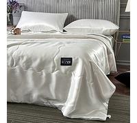 Surwin Luxury Quilted Bedspread, Silky Washed Silk Fabric Coverlets Quilt, Plain Single Double King Size Lightweight Easy Care Throws Blanket Patchwork Bed Sheet (White,180x200cm)