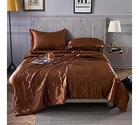 Surwin Luxury Quilted Bedspread, Silky Washed Silk Fabric Coverlets Quilt, Plain Single Double King Size Lightweight Easy Care Throws Blanket Patchwork Bed Sheet (Brown,200x230cm)