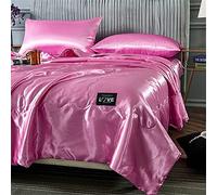 Surwin Luxury Quilted Bedspread, Silky Washed Silk Fabric Coverlets Quilt, Plain Single Double King Size Lightweight Easy Care Throws Blanket Patchwork Bed Sheet (Pink,200x230cm)