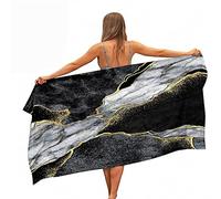 Surwin Marble Printed Large Beach Towel Microfibre Bath Towel Quick Dry Lightweight Summer Towels for Travel, Swim, Camping, Fitness, Sports, Yoga (grey black,80x160cm)