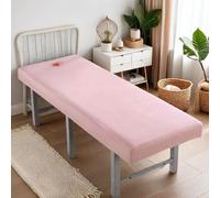Surwin Massage Table Cover with Face Hole, Massage Bed Fitted Sheet with Elastic Cord Edge Soft Thick Washable Microfibre for Salons SPA and Therapists (SJ20 Pink,60 * 180cm)