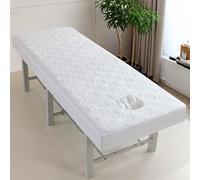 Surwin Massage Table Cover with Face Hole, Massage Bed Fitted Sheet with Elastic Cord Edge Soft Thick Washable Microfibre for Salons SPA and Therapists (SJ12 White,80 * 190cm)