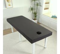 Surwin Massage Table Cover with Face Hole, Massage Bed Fitted Sheet with Elastic Cord Edge Soft Thick Washable Microfibre for Salons SPA and Therapists (G30 Black,80 * 190 * 15cm)