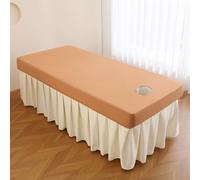 Surwin Massage Table Cover with Face Hole, Massage Bed Fitted Sheet with Elastic Cord Edge Soft Thick Washable Microfibre for Salons SPA and Therapists (FS10 Brown,70 * 185cm)