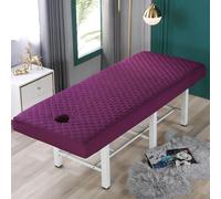 Surwin Massage Table Cover with Face Hole, Massage Bed Fitted Sheet with Elastic Cord Edge Soft Thick Washable Microfibre for Salons SPA and Therapists (190 * 70cm,Purple)
