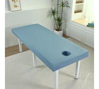 Surwin Massage Table Cover with Face Hole, Massage Bed Fitted Sheet with Elastic Cord Edge Soft Thick Washable Microfibre for Salons SPA and Therapists (G30 Navy Blue,80 * 190 * 15cm)