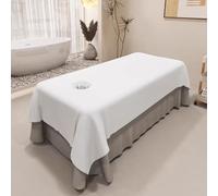 Surwin Massage Table Sheets with Face Hole, Massage Bed Sheet with Face Hole Soft Thick Beauty Bedsheet Washable Microfibre for Salons SPA and Therapists (140x240cm,White)