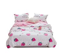 Surwin Microfiber Quilted Bedspread Single Double King Size Bed, Nordic Cute Printed Coverlets Quilt, Soft Lightweight Easy Care Sofa Throws Patchwork Blanket (White Strawberry,150x200cm)