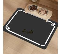 Surwin Modern Dog Cat Food Mat Super Absorbent Pet Feeding Mat for Food and Water Bowl, Pet Placemat Non Slip Quick Dry Dog Water Dispenser Mat to Prevent Water Spills (Bone-black,80x120cm)