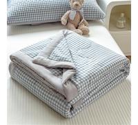 Surwin Modern Elegance Quilted Bedspread Reversible Single Double King Size bedding Soft Lightweight Coverlets Sofa Throws Patchwork Summer Cooling Quilt Washable (Blue Plaid,200x230cm)