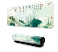 Surwin Mouse Pad Large, Chinese Ancient Style Gaming Mouse Pad Mouse Pads Thickness 3mm Gaming Mouse Mat with Non Slip Rubber Base Desk Mat Long Gaming Mat Washable (300x600mm,Lotus Leaf)