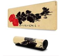 Surwin Mouse Pad Large, Chinese Style Gaming Mouse Pad Mouse Pads Thickness 3mm Gaming Mouse Mat with Non Slip Rubber Base Desk Mat Long Gaming Mat for Office Work (400x900mm,Red Daisy)