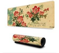 Surwin Mouse Pad Large, Chinese Style Gaming Mouse Pad Mouse Pads Thickness 3mm Gaming Mouse Mat with Non Slip Rubber Base Desk Mat Long Gaming Mat for Office Work (300x700mm,Peony Flower)