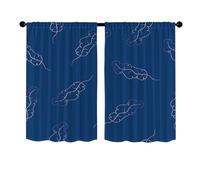 Surwin Navy Blue Blackout Short Curtains for Small Windows, 3D Ocean Printed Cafe Curtain Kitchen Curtains Rod Pocket 2 Panel Valance for Living Room Bedroom Bathroom (Seaweed,65x90cm)
