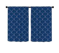 Surwin Navy Blue Blackout Short Curtains for Small Windows, 3D Ocean Printed Cafe Curtain Kitchen Curtains Rod Pocket 2 Panel Valance for Living Room Bedroom Bathroom (Scallop 1,60x60cm)