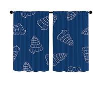 Surwin Navy Blue Blackout Short Curtains for Small Windows, 3D Ocean Printed Cafe Curtain Kitchen Curtains Rod Pocket 2 Panel Valance for Living Room Bedroom Bathroom (Sea snail,60x60cm)