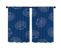 Surwin Navy Blue Blackout Short Curtains for Small Windows, 3D Ocean Printed Cafe Curtain Kitchen Curtains Rod Pocket 2 Panel Valance for Living Room Bedroom Bathroom (Scallop,60x45cm)