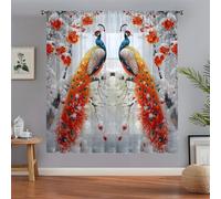 Surwin Net Curtains for Windows, 1 Panels Voile Curtain, Modern Floral Pattern Series with Eyelets, Semi Transparent Lightweight Voile Panel for Living Room Bedroom Balcony (Orange,W132xH160cm)