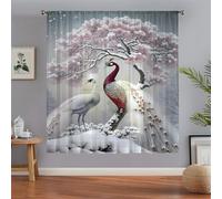 Surwin Net Curtains for Windows, 1 Panels Voile Curtain, Modern Floral Pattern Series with Eyelets, Semi Transparent Lightweight Voile Panel for Living Room Bedroom Balcony (Pink,W132xH160cm)