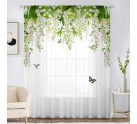 Surwin Net Curtains for Windows, 1 Panels Voile Curtain Series with Eyelets, Romantic Flowers Pastoral Semi Transparent Lightweight Voile Panel for Living Room Bedroom Balcony (Green 1,W100xH130cm)