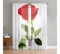 Surwin Net Curtains for Windows, Voile Curtain, 2 Panels Passionate Rose Print with Eyelets, Semi Transparent Lightweight Voile Panel for Living Room Bedroom Balcony Decorative (White,W132xH244cm)