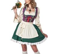Surwin Oktoberfest Outfit Women Dirndl with Apron, Bavarian Traditional Costume Long Sleeve Uniform Halloween Costumes Beer Dress for German Beer Festival October Festival Green