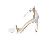 Surwin One Word Belt Heels, 6cm Summer Heeled Sandals with Strap, Comfortable Womens Shoes, Open Toe High Heels, Ladies Heeled Sandals for Women Dressy Prom Wedding Party Evening (White,5)