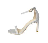 Surwin One Word Belt Heels, 6cm Summer Heeled Sandals with Strap, Comfortable Womens Shoes, Open Toe High Heels, Ladies Heeled Sandals for Women Dressy Prom Wedding Party Evening (Silver 2,5)