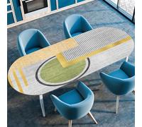 Surwin Oval Table Cover Tablecloth Protector with Elastic Edged Fitted, Non-Slip Oval Tablecloths Modern Wipeable Resistant for Garden Dining Outdoor Kitchen Party Picnic (Stripe,132x274cm)