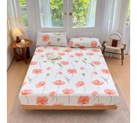 Surwin Pastoral Flowers Single Double King Fitted Sheets (orange,180x200cm)
