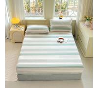 Surwin Pastoral Stripes Single Double King Fitted Sheets (Blue,180x200cm)