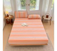 Surwin Pastoral Stripes Single Double King Fitted Sheets (Orange,90x200cm)