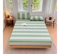Surwin Pastoral Stripes Single Double King Fitted Sheets (Sage,180x200cm)