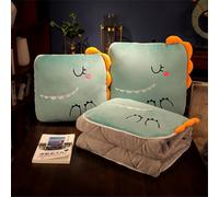 Surwin Pillow Blanket 2 In 1, Animal Print Travel Blanket and Pillow, Adult Kids Multifunctional Airplane Blanket Back Support Cushion for Rest Sofa Bed Office Chair (100x150cm,Dinosaur)