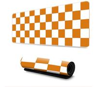 Surwin Plaid Print Gaming Mouse Pad, Large Computer Mouse Pad, Gaming Mouse Mat with Anti-Slip Base, Desk Mats Long Mousepad for Keyboard Laptop Home Office Table (Orange and white,1200x600mm)