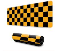 Surwin Plaid Print Gaming Mouse Pad, Large Computer Mouse Pad, Gaming Mouse Mat with Anti-Slip Base, Desk Mats Long Mousepad for Keyboard Laptop Home Office Table (Orange and black,1000x500mm)