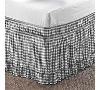Surwin Pleated Bed Valance Sheet Single Double King, Black White Plaid Bed Base Wrap Extra Deep Frilled Fitted Valance Sheet Easy Care Bed Skirt Soft Microfibre Breathable (180x200x38cm,Black)