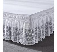 Surwin Pleated Bed Valance Sheet Single Double King, Lace Bed Base Wrap Extra Deep Frilled Fitted White Valance Sheet Easy Care Bed Skirt Microfibre Soft Breathable (150x200x40cm,Flower)