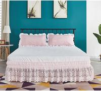 Surwin Pleated Bed Valance Sheet Single Double King, Lace Embroidery Bed Base Wrap Extra Deep Frilled Fitted Valance Sheet Easy Care Bed Skirt Soft Breathable Microfibre (100x200x38cm,Pink)