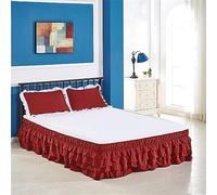 Surwin Pleated Bed Valance Sheet Single Double King, Princess Bed Base Wrap Extra Deep Frilled Fitted White Valance Sheet Easy Care Bed Skirt Soft Microfibre Breathable (120x200x45cm,Red)