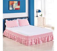 Surwin Pleated Bed Valance Sheet Single Double King, Princess Bed Base Wrap Extra Deep Frilled Fitted White Valance Sheet Easy Care Bed Skirt Soft Microfibre Breathable (120x200x45cm,Pink)