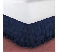Surwin Pleated Bed Valance Sheet Single Double King, Princess Bed Base Wrap Extra Deep Frilled Fitted White Valance Sheet Easy Care Bed Skirt Soft Microfibre Breathable (150x200x45cm,Dark blue)