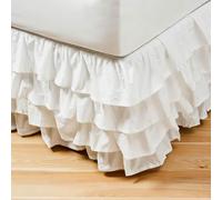 Surwin Pleated Bed Valance Sheet Single Double King, Princess Bed Base Wrap Extra Deep Frilled Fitted White Valance Sheet Easy Care Bed Skirt Soft Microfibre Breathable (150x200x45cm,White)