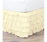 Surwin Pleated Bed Valance Sheet Single Double King, Princess Bed Base Wrap Extra Deep Frilled Fitted White Valance Sheet Easy Care Bed Skirt Soft Microfibre Breathable (150x200x45cm,Beige)
