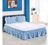 Surwin Pleated Bed Valance Sheet Single Double King, Princess Bed Base Wrap Extra Deep Frilled Fitted White Valance Sheet Easy Care Bed Skirt Soft Microfibre Breathable (150x200x45cm,Blue)