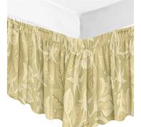 Surwin Pleated Bed Valance Sheet Single Double King Size Flower Printed Bed Base Wrap Extra Deep Frilled Fitted Valance Sheet Easy Care Bed Skirt Soft Microfibre Breathable (100x200x38cm,Yellow)